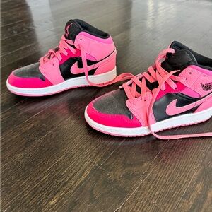 Nike Air Jordan Pink and Black High-Top Sneakers 3.5Y